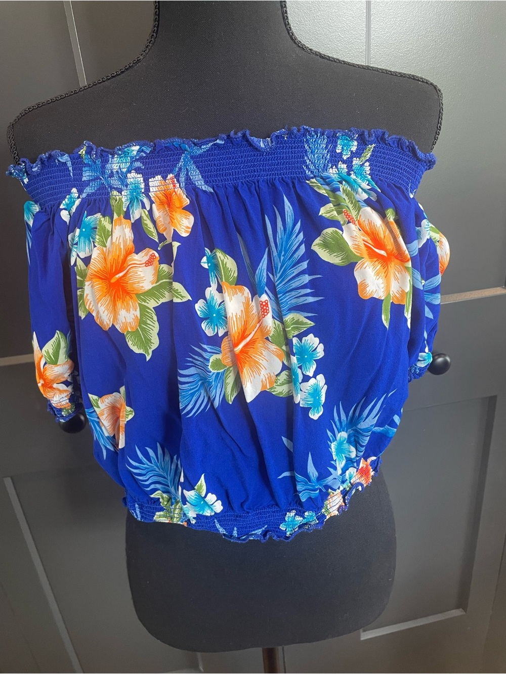 Blue Floral Off-Shoulder Women's Top